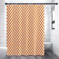 Orange And White Checkered Pattern Print Shower Curtain