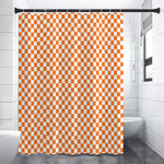 Orange And White Checkered Pattern Print Shower Curtain