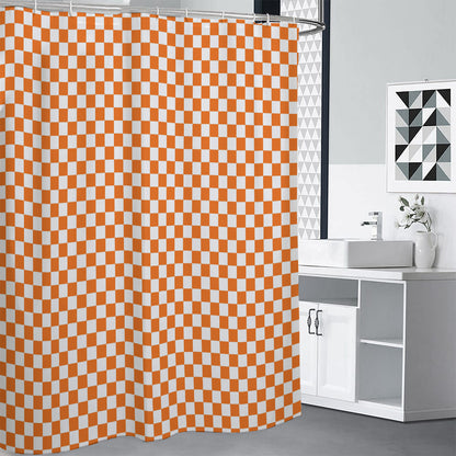 Orange And White Checkered Pattern Print Shower Curtain