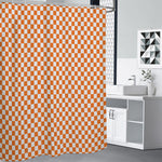 Orange And White Checkered Pattern Print Shower Curtain