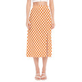 Orange And White Checkered Pattern Print Side Slit Midi Skirt