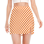 Orange And White Checkered Pattern Print Side Slit Mini Skirt