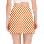 Orange And White Checkered Pattern Print Side Slit Mini Skirt