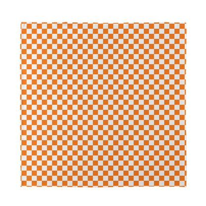 Orange And White Checkered Pattern Print Silk Bandana