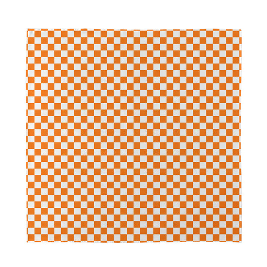 Orange And White Checkered Pattern Print Silk Bandana