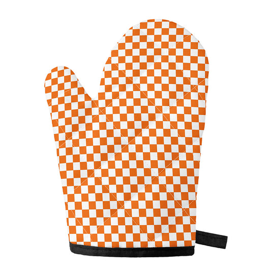 Orange And White Checkered Pattern Print Single Oven Mitt
