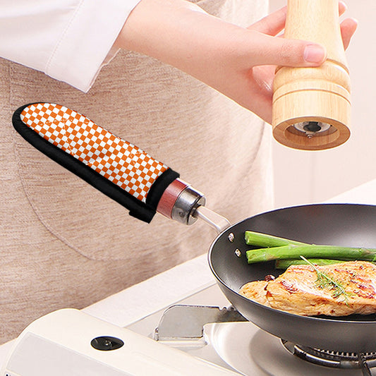 Orange And White Checkered Pattern Print Skillet Handle Cover
