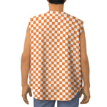 Orange And White Checkered Pattern Print Sleeveless Baseball Jersey