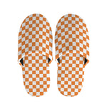 Orange And White Checkered Pattern Print Slippers