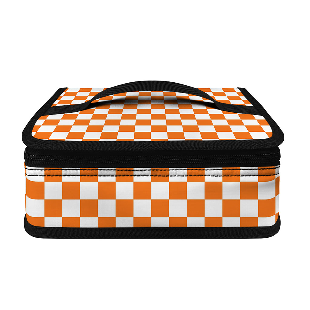 Orange And White Checkered Pattern Print Small Lunch Bag