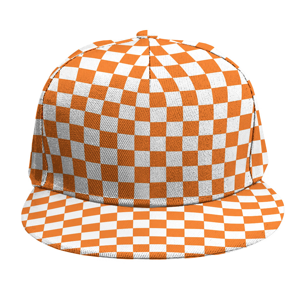 Orange And White Checkered Pattern Print Snapback Cap
