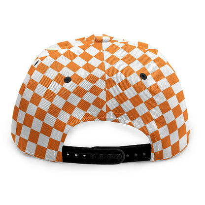 Orange And White Checkered Pattern Print Snapback Cap
