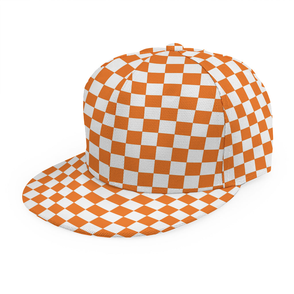 Orange And White Checkered Pattern Print Snapback Cap