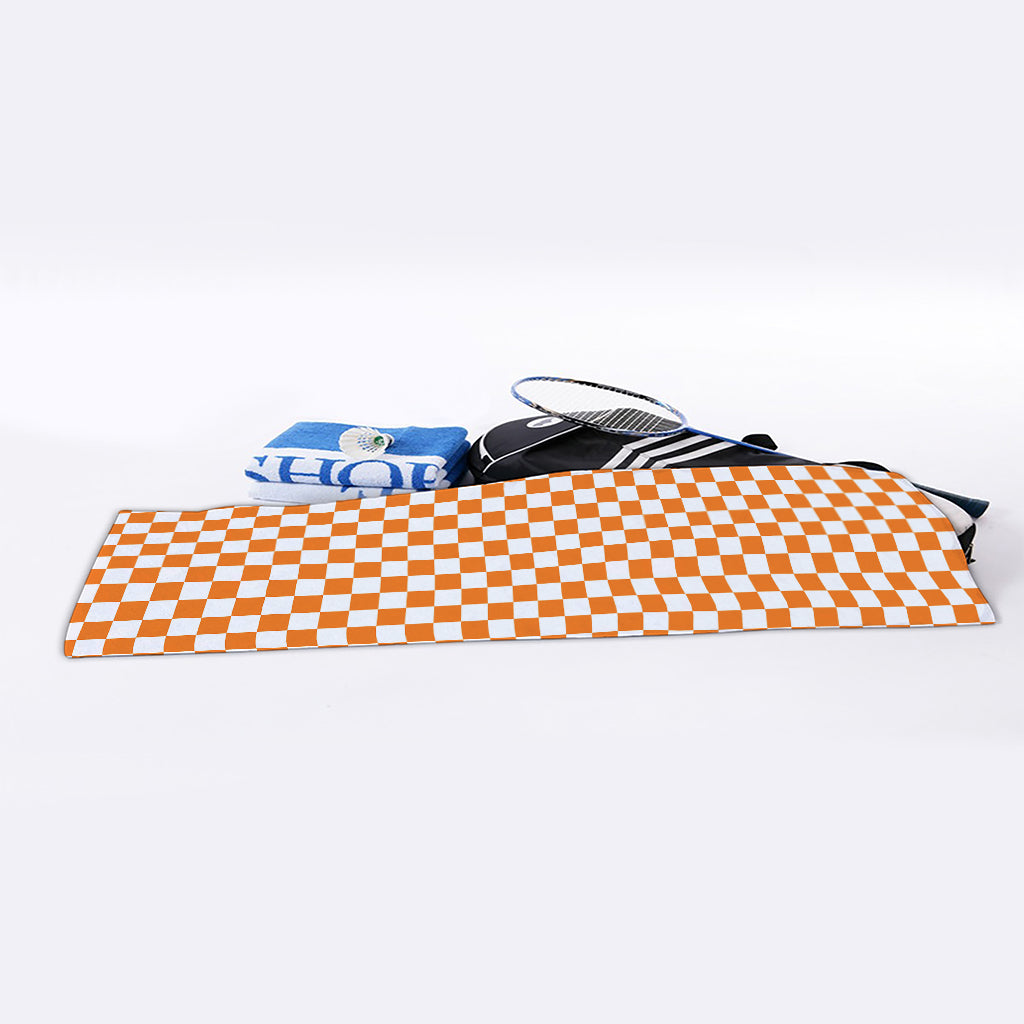Orange And White Checkered Pattern Print Sports Towel