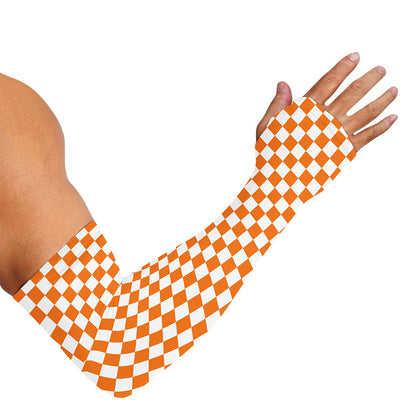 Orange And White Checkered Pattern Print Sun Protection Arm Sleeves