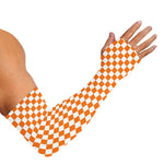 Orange And White Checkered Pattern Print Sun Protection Arm Sleeves