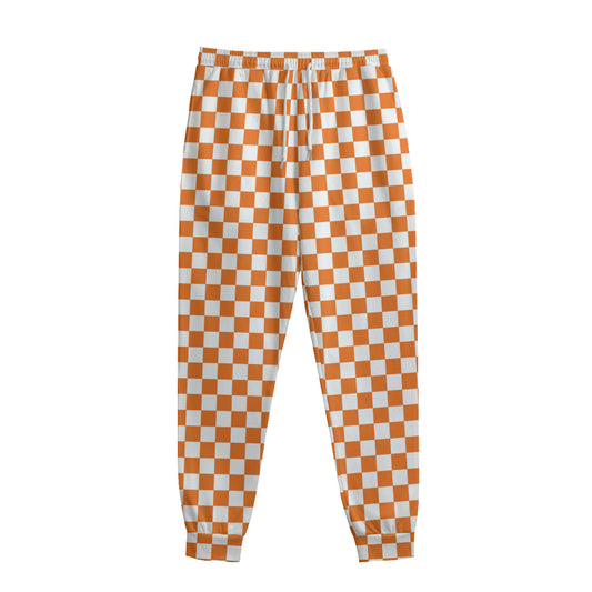 Orange And White Checkered Pattern Print Sweatpants