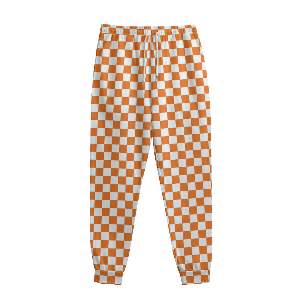 Orange And White Checkered Pattern Print Sweatpants