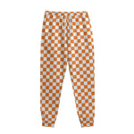 Orange And White Checkered Pattern Print Sweatpants