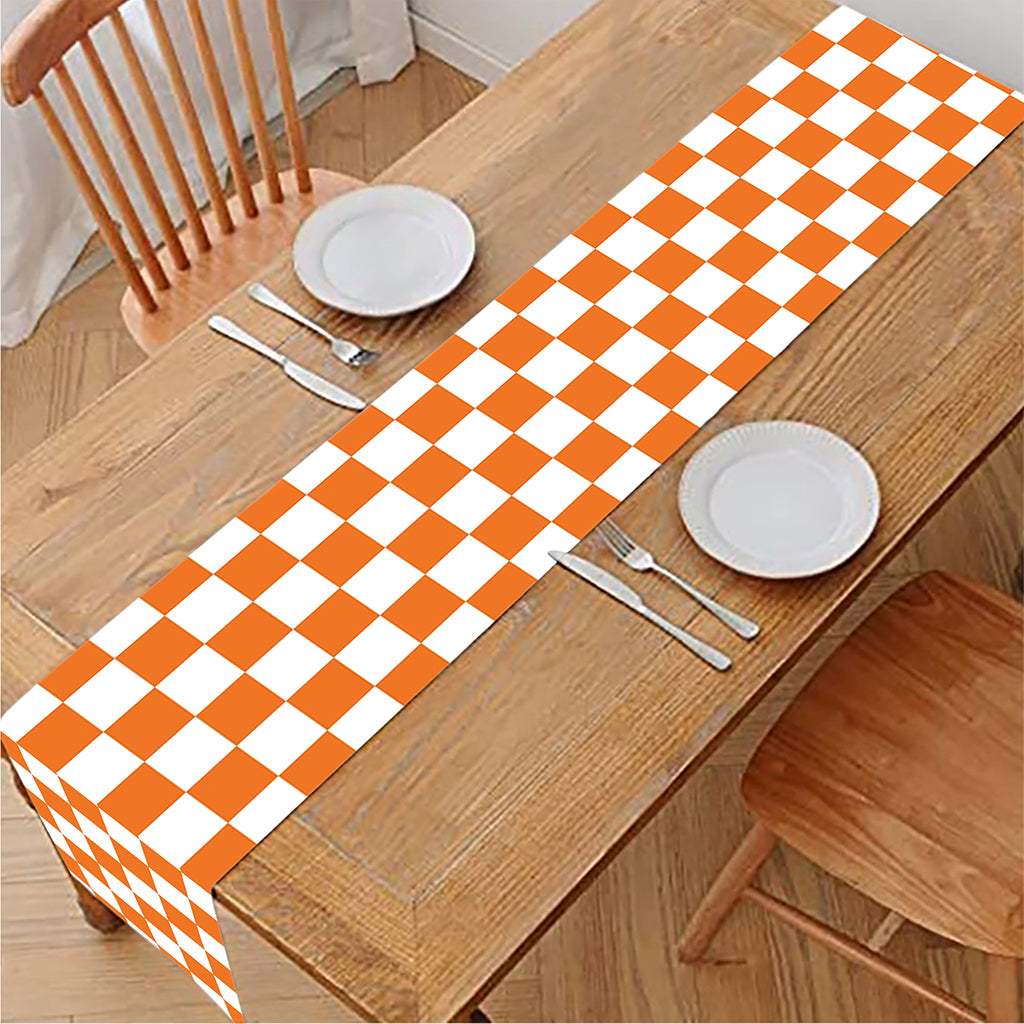 Orange And White Checkered Pattern Print Table Runner