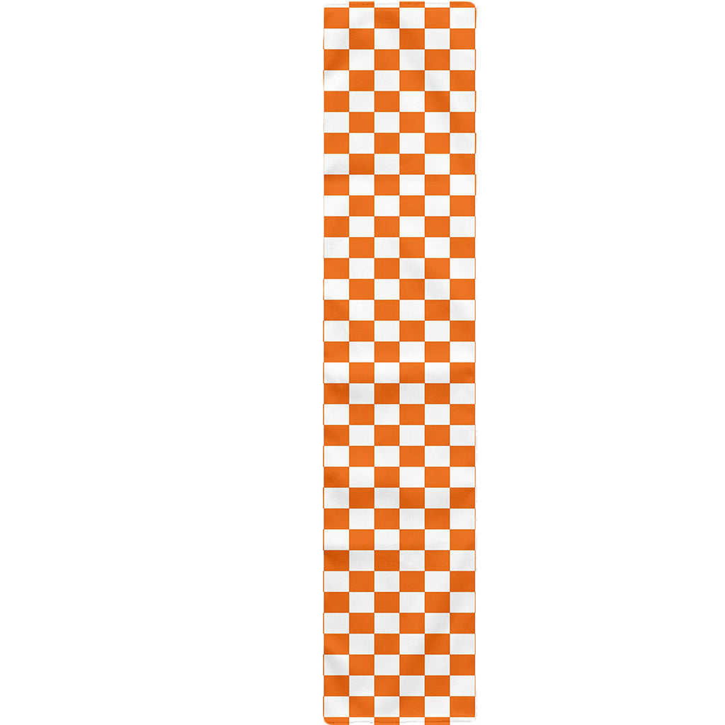 Orange And White Checkered Pattern Print Table Runner