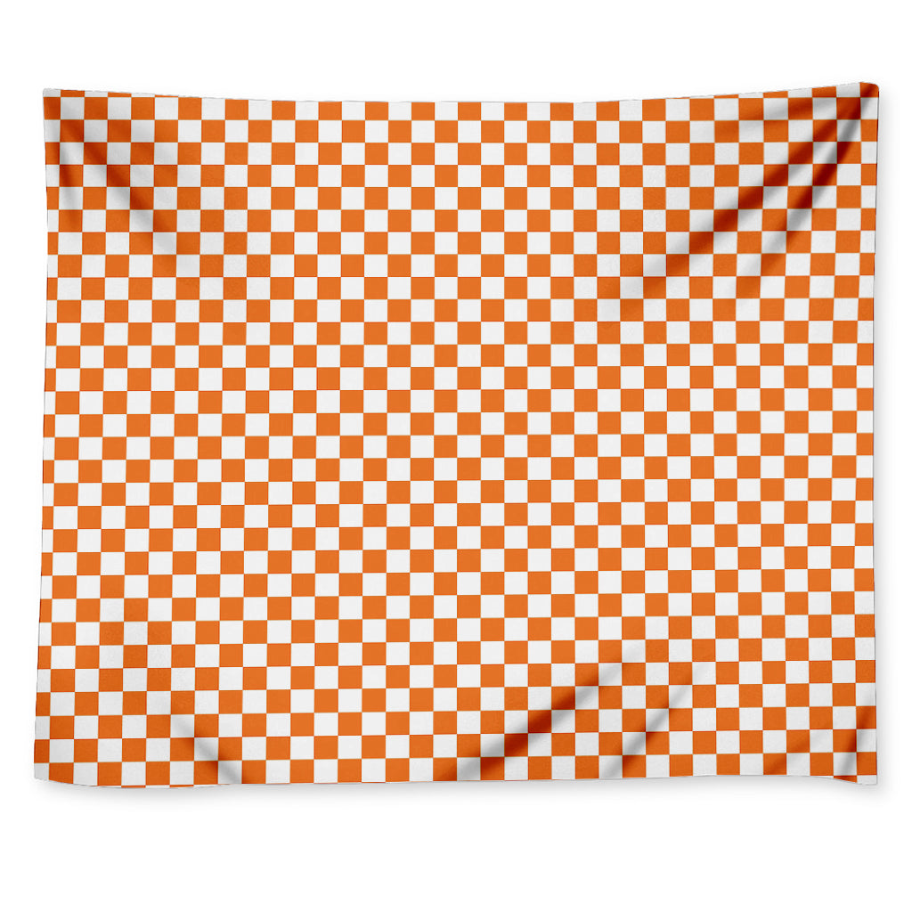 Orange And White Checkered Pattern Print Tapestry