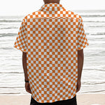 Orange And White Checkered Pattern Print Textured Short Sleeve Shirt