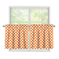 Orange And White Checkered Pattern Print Tier Curtains