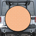 Orange And White Checkered Pattern Print Tire Cover