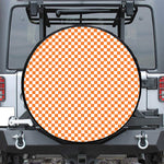 Orange And White Checkered Pattern Print Tire Cover