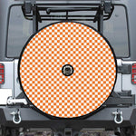 Orange And White Checkered Pattern Print Tire Cover With Camera Hole