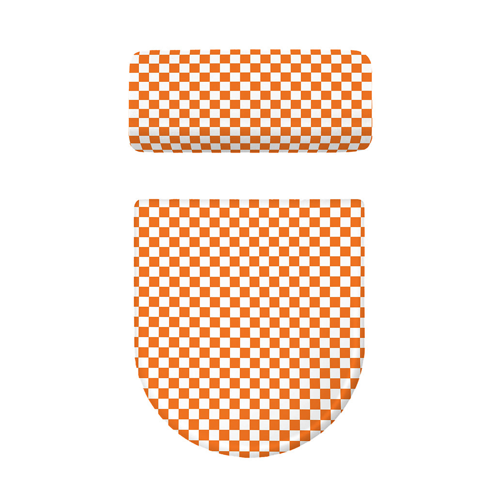 Orange And White Checkered Pattern Print Toilet Lid And Tank Cover Set