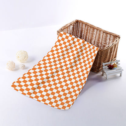 Orange And White Checkered Pattern Print Towel