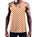 Orange And White Checkered Pattern Print Men's Workout Tank Top