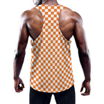 Orange And White Checkered Pattern Print Training Tank Top