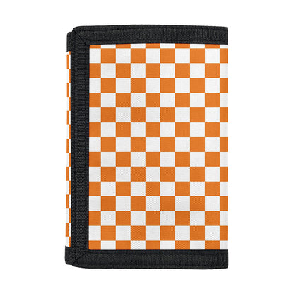 Orange And White Checkered Pattern Print Trifold Wallet