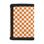 Orange And White Checkered Pattern Print Trifold Wallet