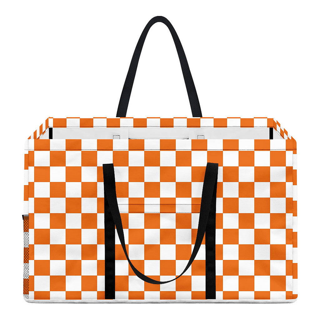 Orange And White Checkered Pattern Print Utility Tote Bag
