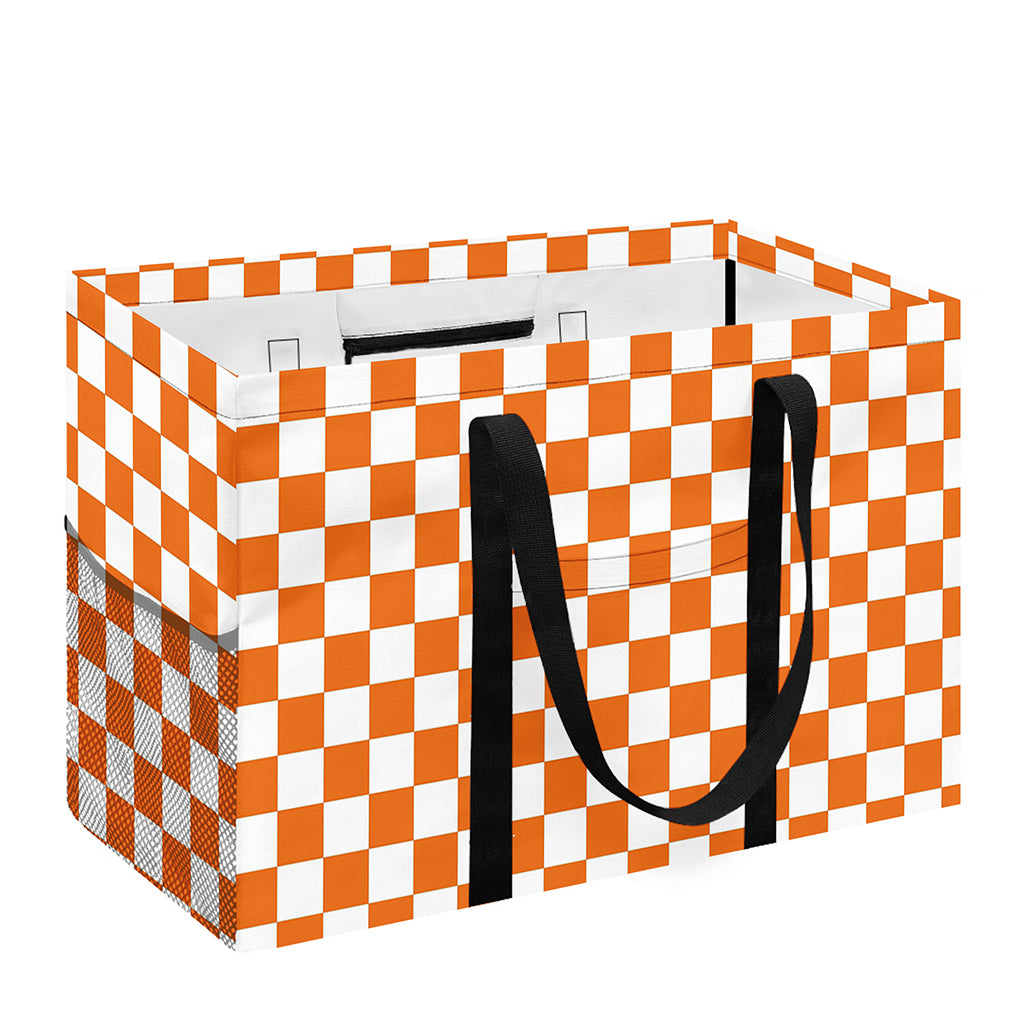 Orange And White Checkered Pattern Print Utility Tote Bag