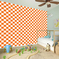 Orange And White Checkered Pattern Print Wall Sticker