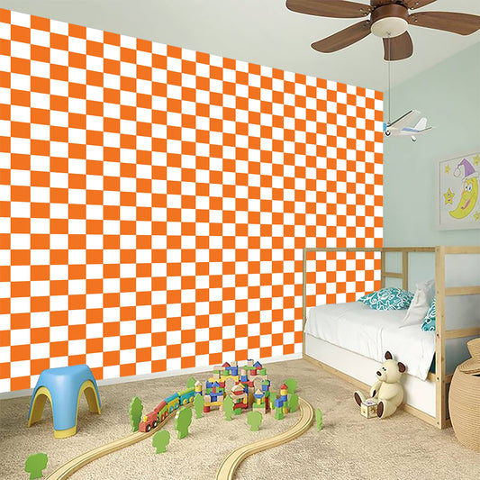 Orange And White Checkered Pattern Print Wall Sticker
