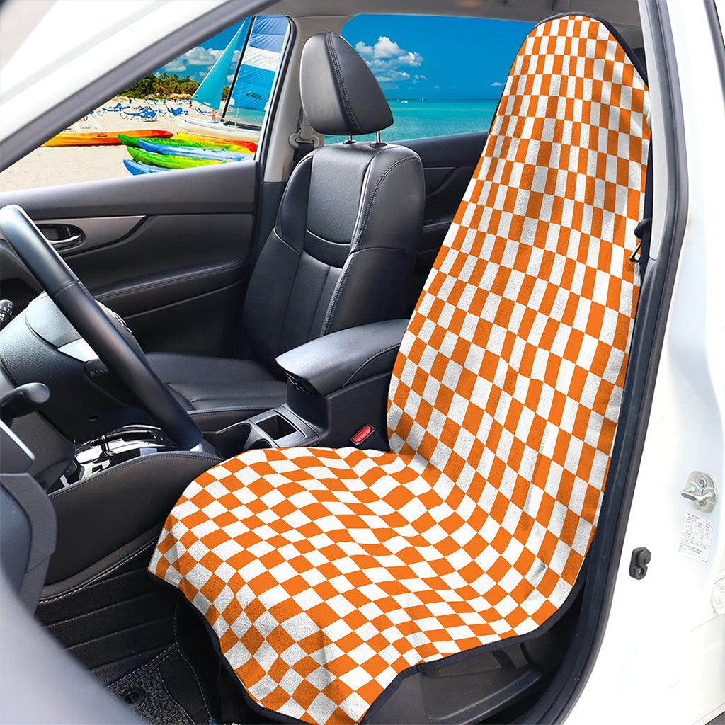 Orange And White Checkered Pattern Print Waterproof Car Seat Cover