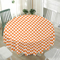 Orange And White Checkered Pattern Print Waterproof Round Tablecloth