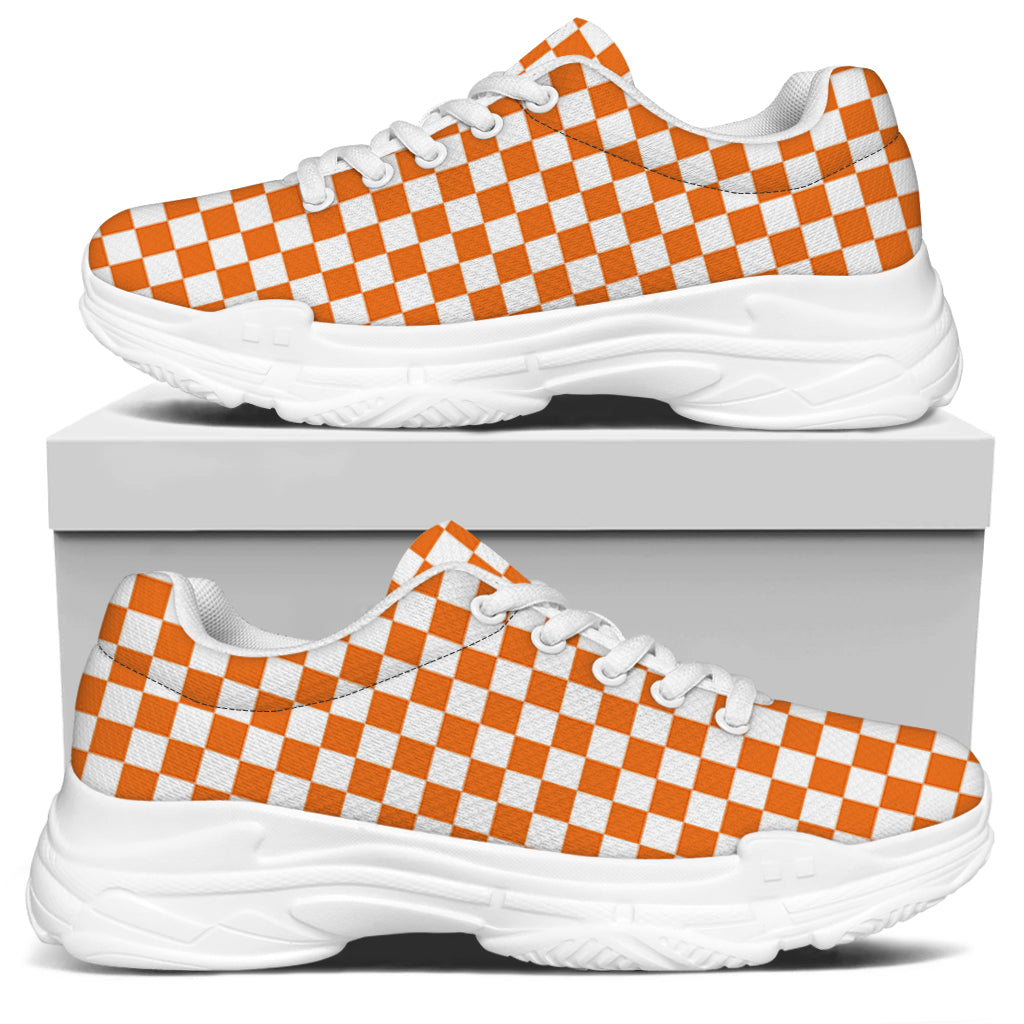 Orange And White Checkered Pattern Print White Chunky Shoes