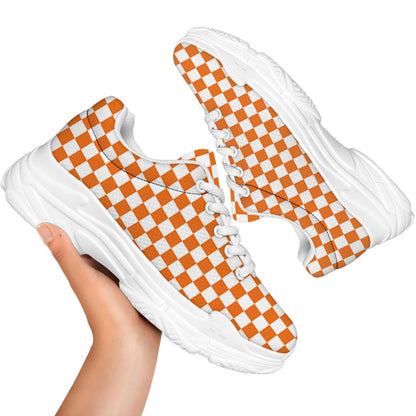 Orange And White Checkered Pattern Print White Chunky Shoes