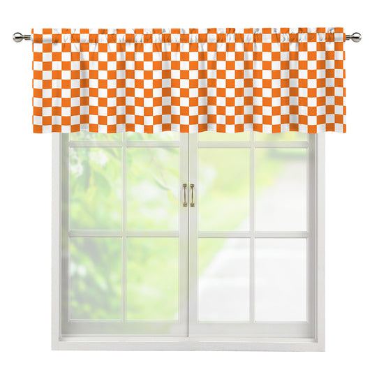 Orange And White Checkered Pattern Print Window Valance