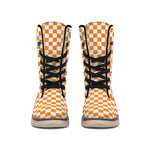 Orange And White Checkered Pattern Print Winter Boots