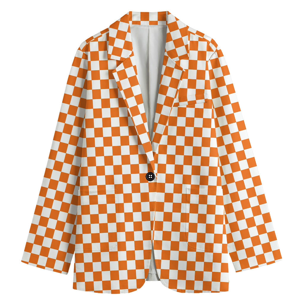 Orange And White Checkered Pattern Print Women's Blazer