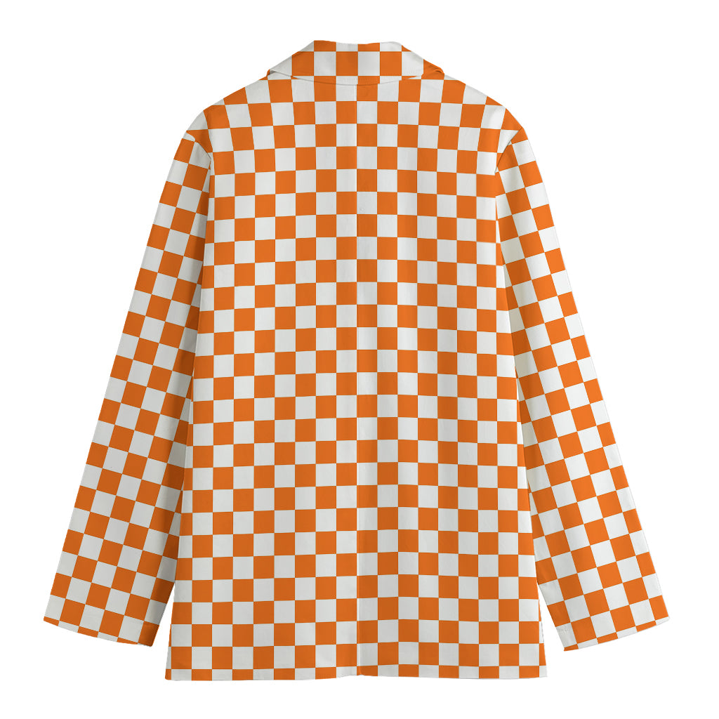 Orange And White Checkered Pattern Print Women's Blazer