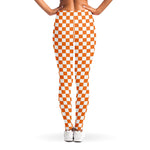 Orange And White Checkered Pattern Print Women's Leggings